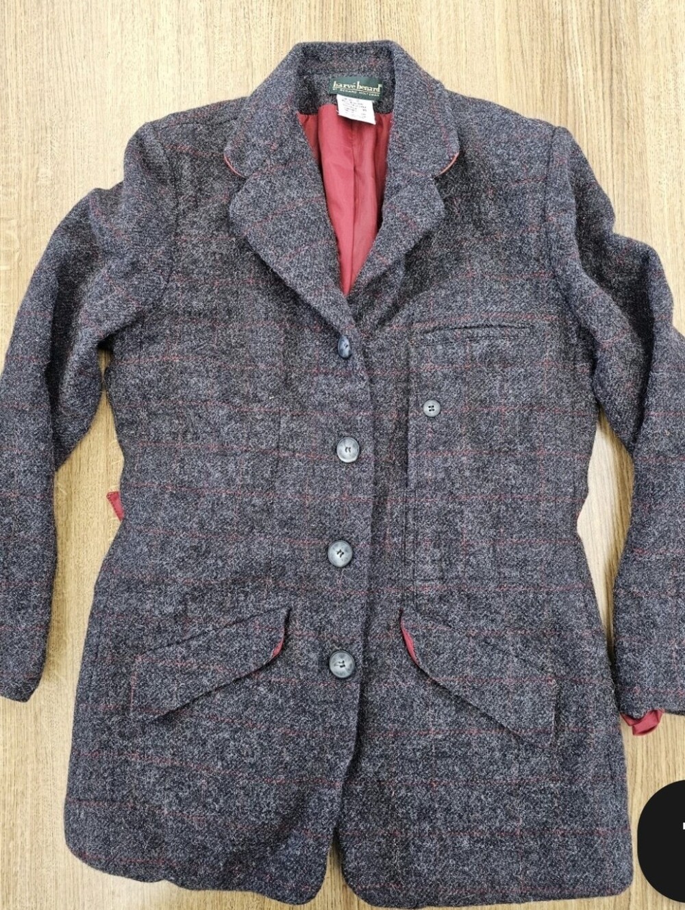 Ladies Wool & Leather Size 10 Gray and Red Plaid Jacket